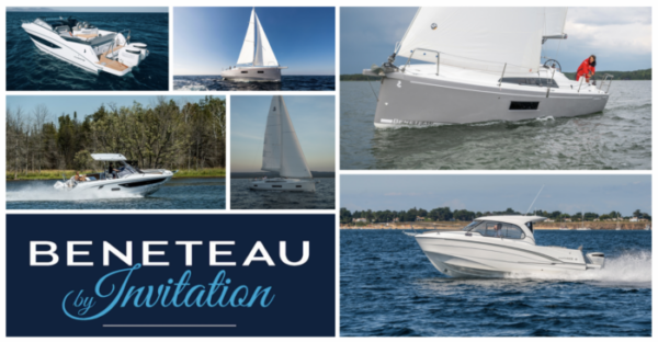 Beneteau by Invitation 2023 Beneteau by Invitation Event Invitation with sailboats and powerboats