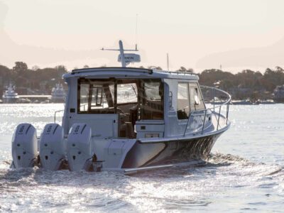 True North 39 from behind showing 3 outboards