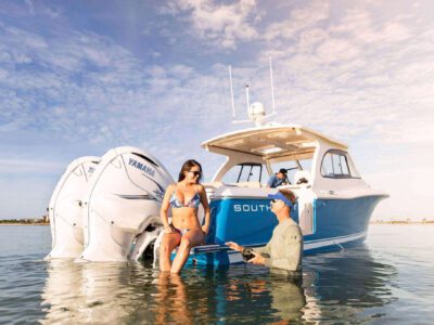 Southport 33 DC people swimming off the stern