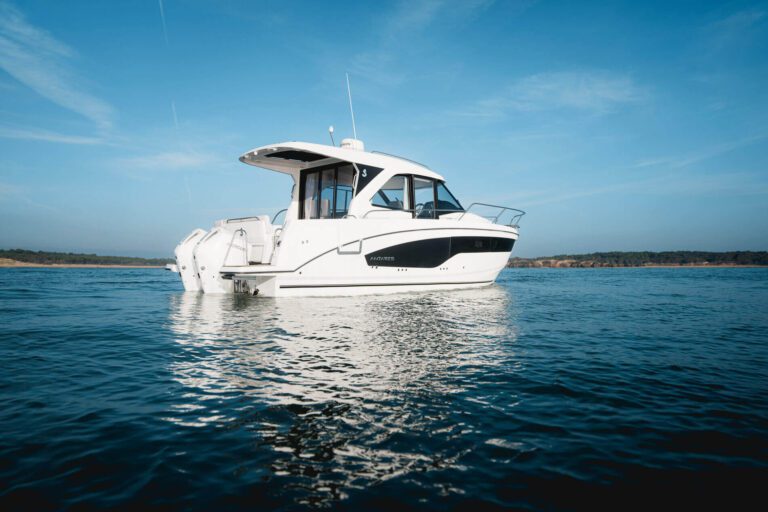 Antares 9 at anchor side view