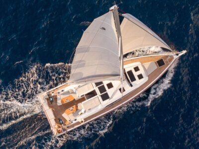 Oceanis 52 shot from overhead